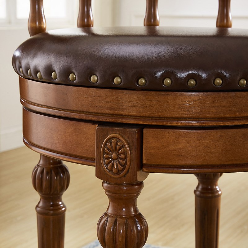 热销美式实木吧椅酒吧靠背旋转高脚凳欧式复古吧椅家用轻奢吧台椅