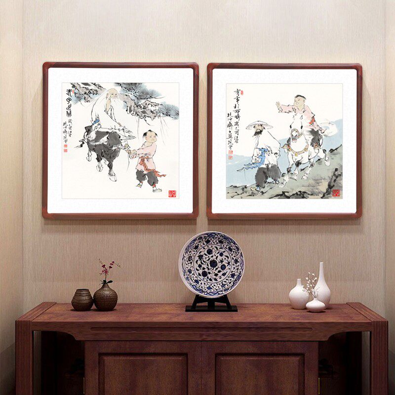 热销紫气东来斗方形国画客厅人物字画玄关装饰画办公室范曾老子出