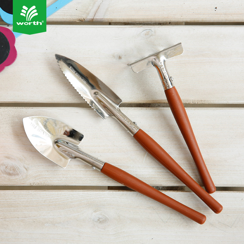 热销沃施园艺多肉三件套盆栽小铲子工具套装迷你种花养花家用铁锹