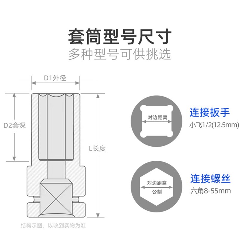 热销1/2寸工业级加长小风炮六角套筒电动扳手气动套头8-36材质CR