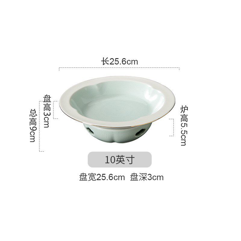热销中餐厅私人会所酒店餐具如意圆形加热炉创意陶瓷金边汤盘干锅