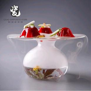 创意玻璃干冰盘西式甜点盘子意境菜盘私人会所欧式下午茶点心托盘