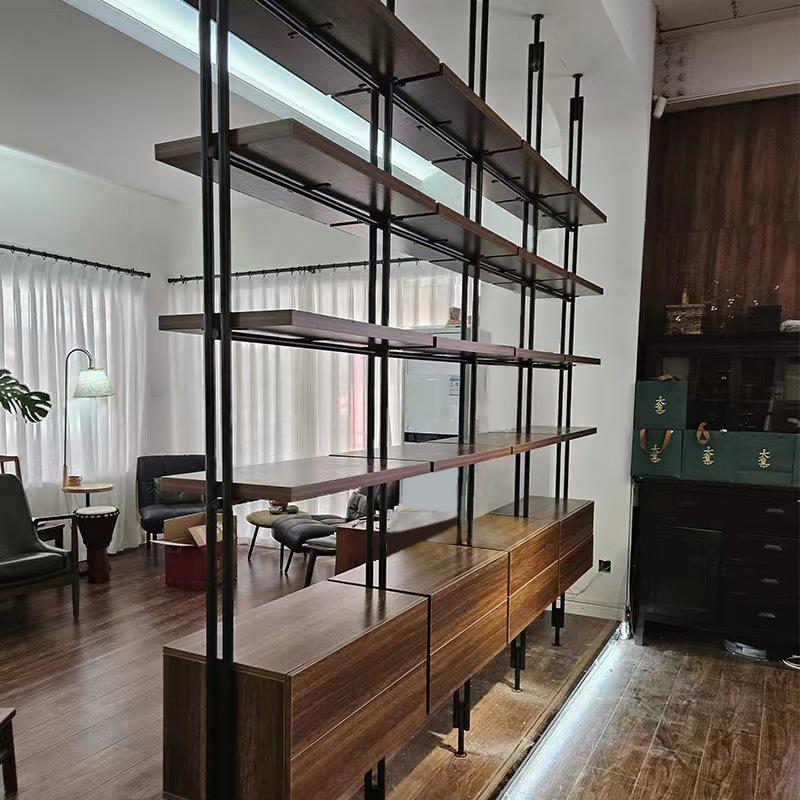 意式极简书架办公室顶天立地隔断置物架客厅落地铁艺书架满墙书柜