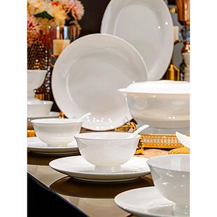 郭悦|景德镇一级骨瓷餐具，纯白釉下彩盘及餐具套，新碗盘，乔迁