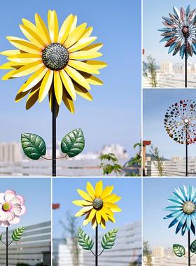 向日葵大风车摆件铁艺户外花园装饰旋转庭院民宿别墅露台创意景观