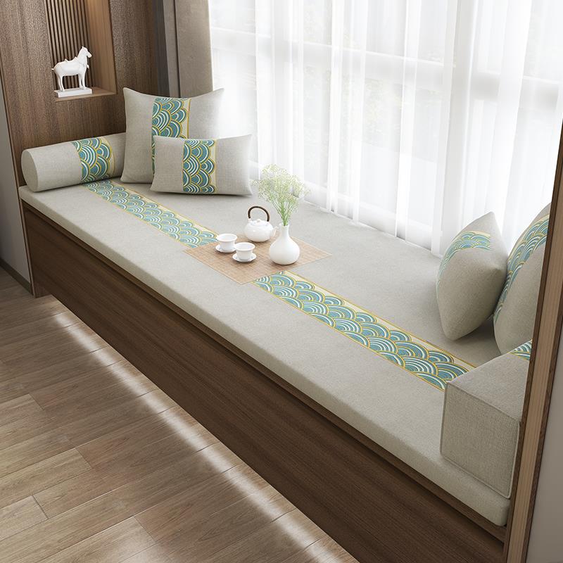 飘窗垫窗台垫定制新中式阳台垫子椰棕乳胶榻榻米垫四季通用可拆洗