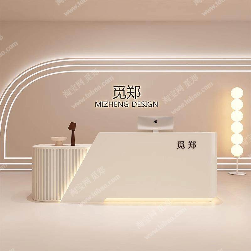 简约美容院吧台服装店收银台美发店烤漆前台圆弧形咨询服务接待台