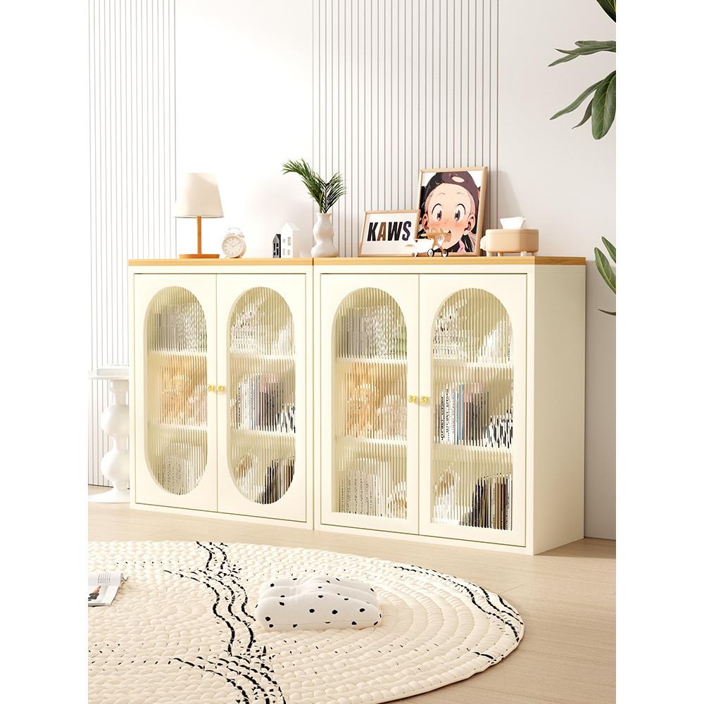 家用钢制书柜儿童防尘书架带门置物架靠墙收纳柜客厅多层储物柜子