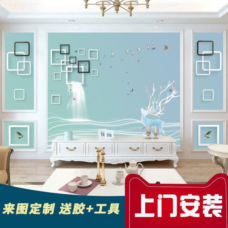 8d电视背景墙壁纸现代简约2022影视墙装饰壁画3d立体客厅大气墙布