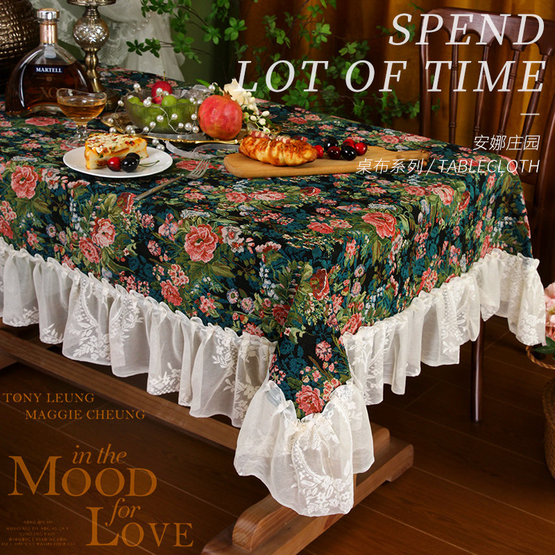 美式布艺餐桌布高级感复古风蔷薇花长方形桌布台布多用防尘盖巾罩,居家布艺,桌旗,淘宝优惠券,粉丝福利购,淘宝优惠卷