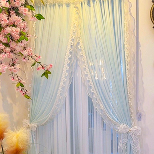 【豪华双层】高定超柔纱法式门帘家居氛围感免打孔梦幻纱帘隔断帘