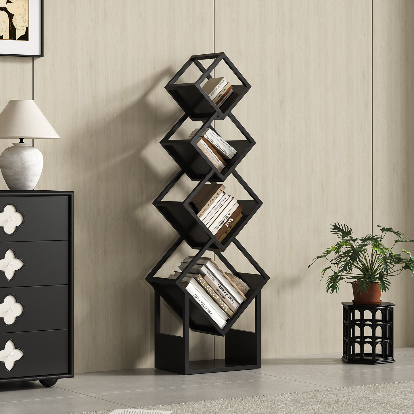 创意书架2026新款客厅转角落地收纳置物架书柜一体靠墙简易展示架