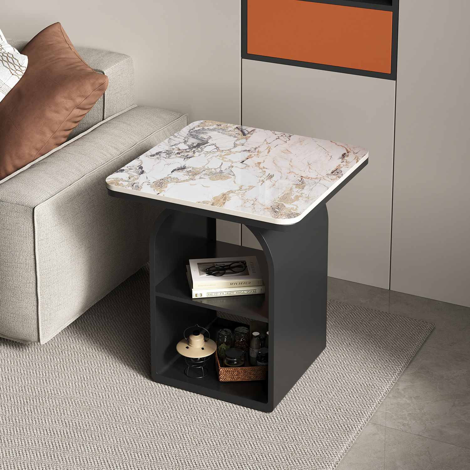 轻奢沙发边几落地式方形床头柜