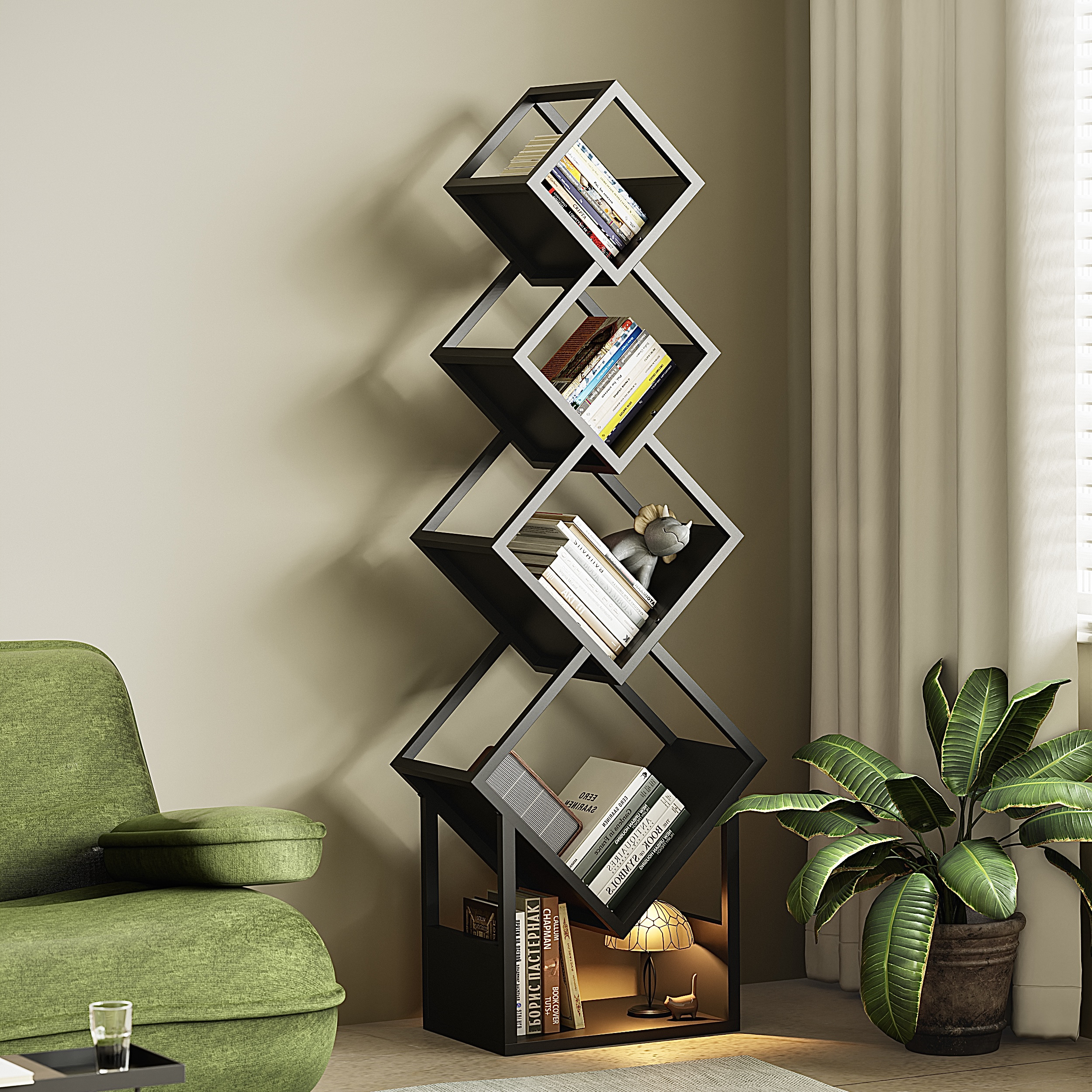 创意书架2025新款客厅转角落地收纳置物架书柜一体靠墙简易展示架