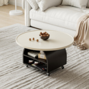 奶油风茶几2025新款 客厅家用茶台轻奢高级感茶桌可移动圆形小桌子