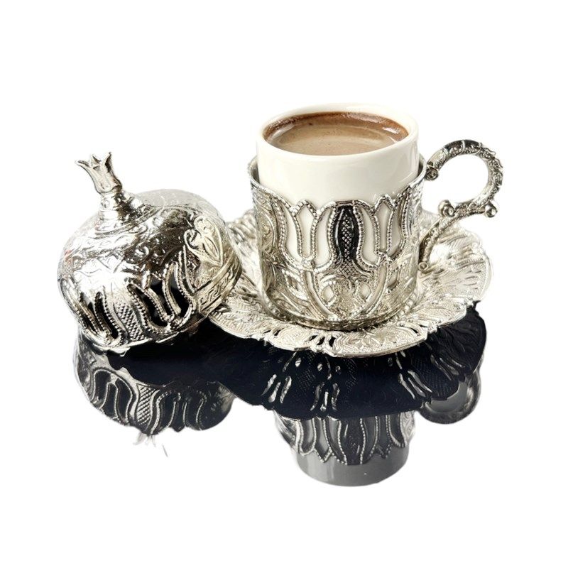 惊艳 土耳其原产郁金香银色经典复古宫廷精美欧式咖啡杯套装 送勺,餐饮具,咖啡套具,淘宝优惠券,粉丝福利购,淘宝优惠卷