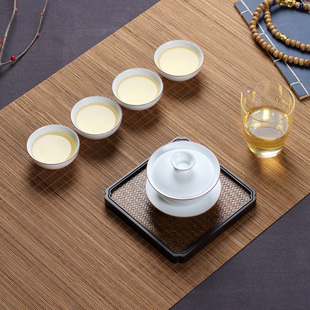 竹茶席竹席茶铺茶帘茶具配件禅意桌旗隔热茶垫餐垫竹编织茶道席子
