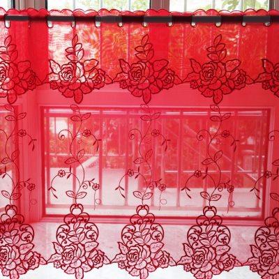 促销窗纱阳台装饰短帘婚庆红色成品窗帘婚房半帘橱房佛龛小纱帘