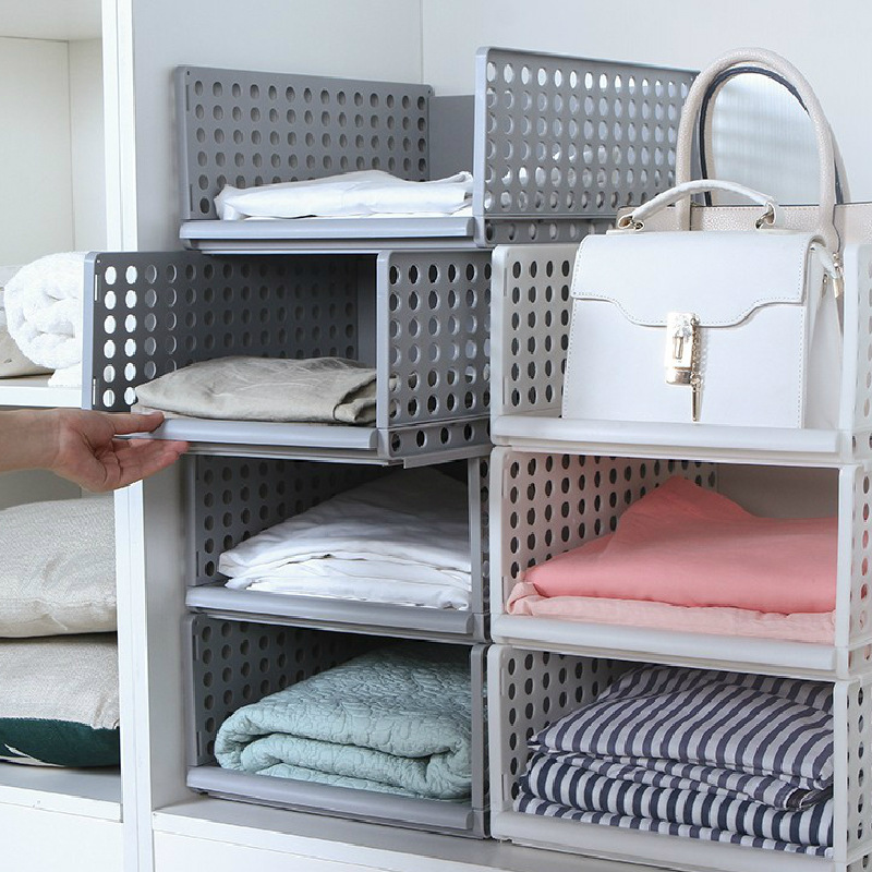 衣柜可叠加4部位组装收纳筐客厅浴室收纳篮塑料衣物收纳置物架