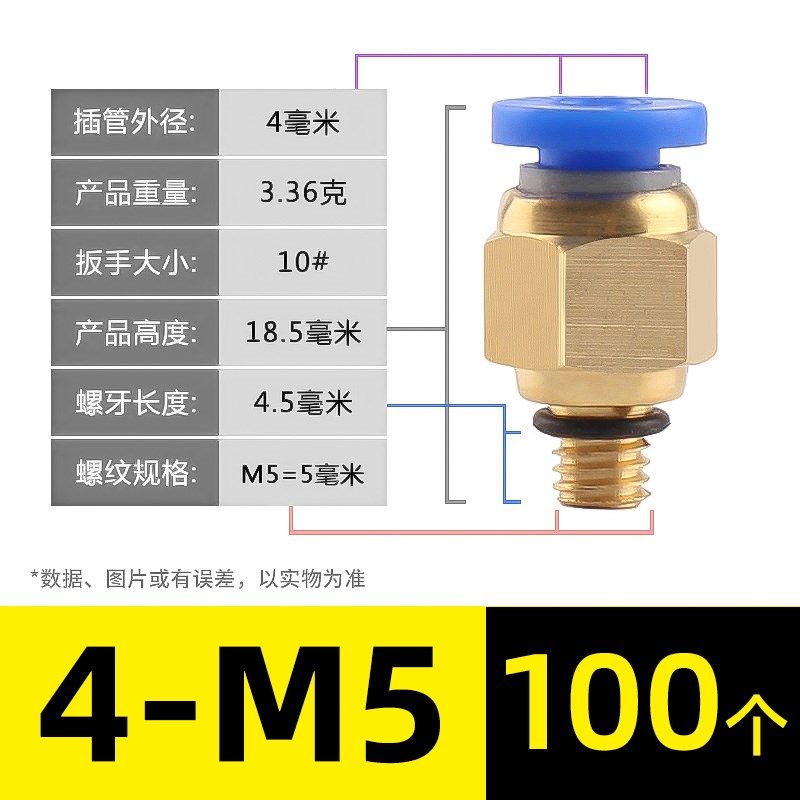 快速接头PC8-02 外螺纹直通快插 6-01 10-03 2 4气动丝牙气管8mm