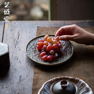 风仿古手工壶垫家用茶点盘果盘创意干泡盘茶托 粗陶窑变壶承中式