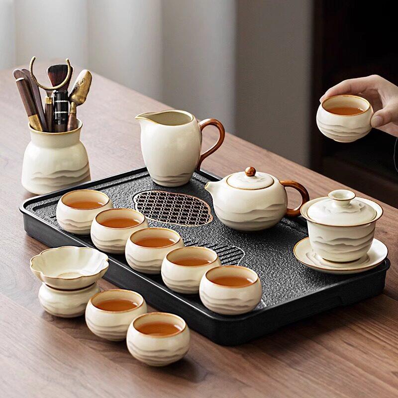 汝窑功夫茶具套组2026新款家用会客轻奢高档泡茶壶喝茶杯陶瓷整套