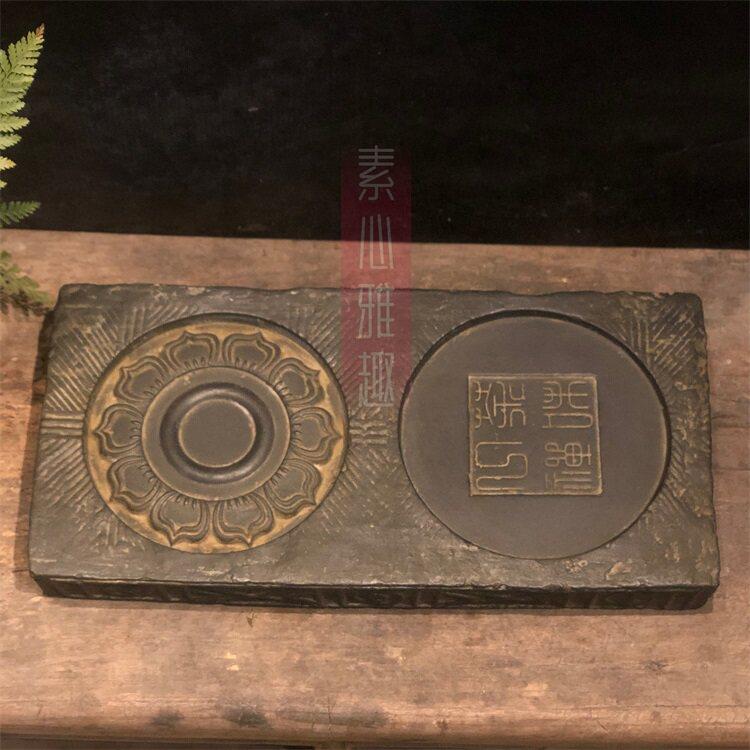中式复古汉砖雕刻莲花壶承干泡台饰品展示托盘底座古风创意摆件
