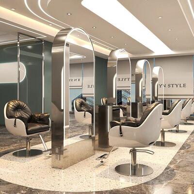 网红理髲店镜台发廊专用简约美发店镜子带LED灯落地单双面剪发镜