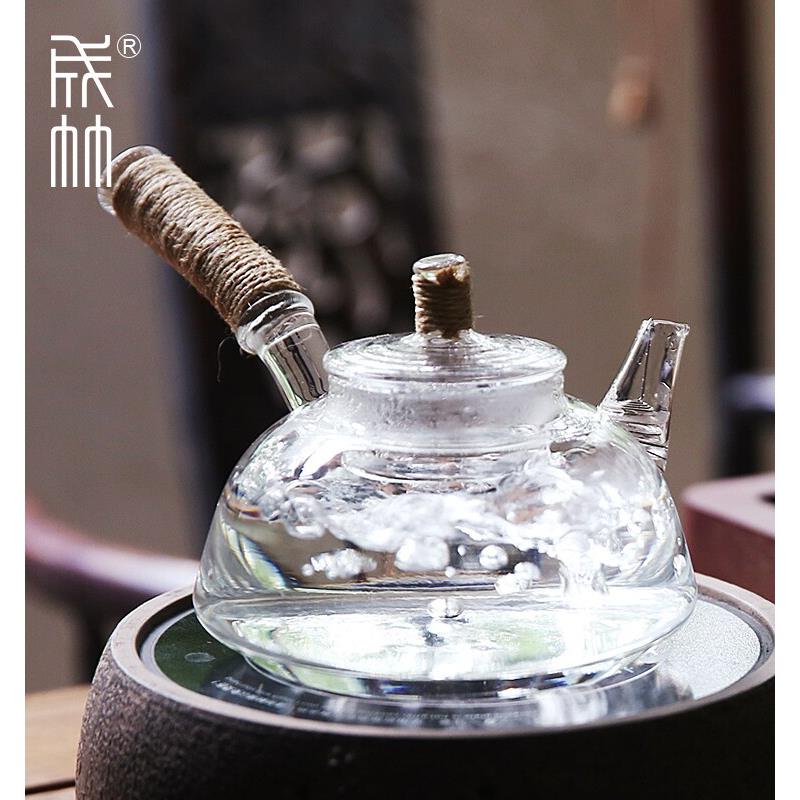 平底玻璃煮茶壶耐热高温煮茶器防烫侧把烧水壶花茶黑晶炉成竹茶器