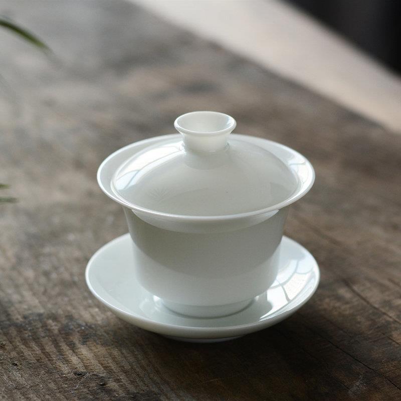 三才盖碗茶杯景德镇甜白瓷陶瓷盖碗大小号功夫茶具泡茶碗纯色盖杯