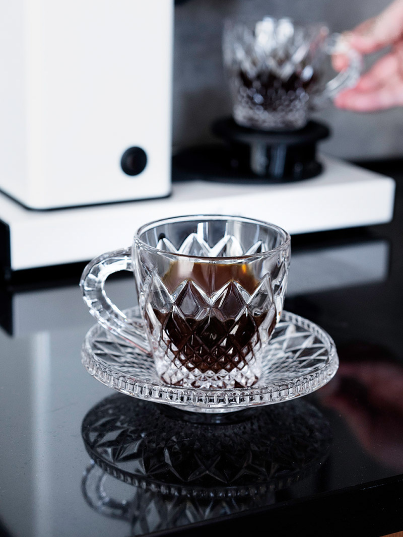 捷克进口Bohemia水晶玻璃带把咖啡杯精美带碟茶杯组合套装2+2