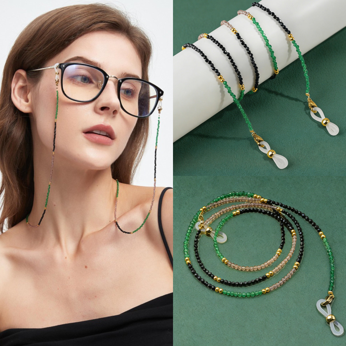 中国风复古敦煌配色水晶眼镜链简约超轻太阳眼镜防滑挂脖挂链挂绳