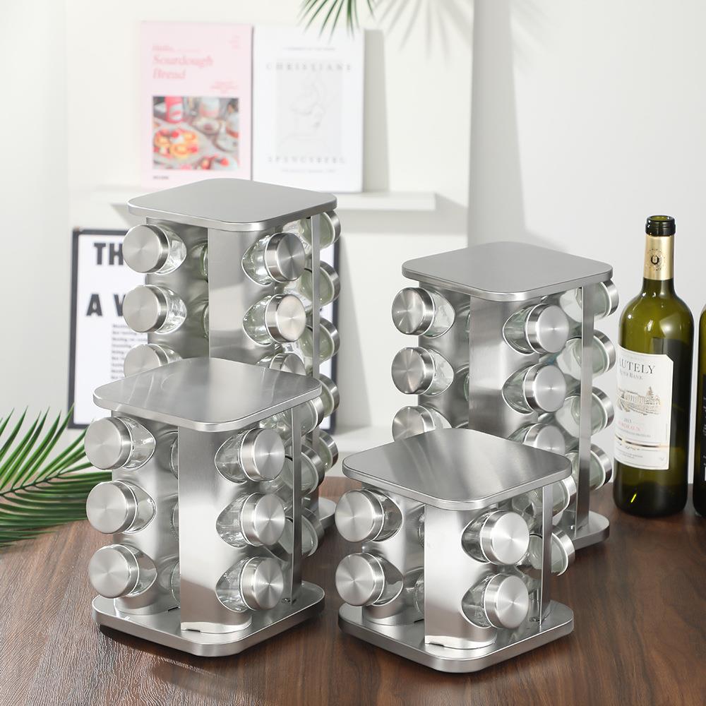 新款厨房旋转调味架多功能香料置物架免打孔不锈铁厨房收纳架