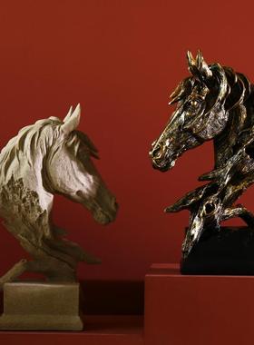 美式乡村复古工艺创意马头摆件家居饰品客厅电视机柜酒吧玄关摆设