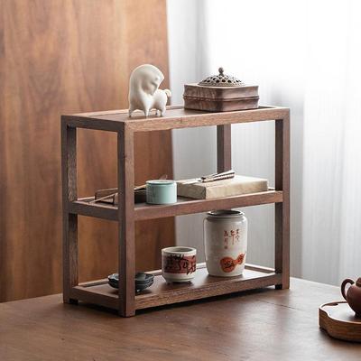 胡桃木茶具收纳架实木多层置物架桌面客厅装饰博古架简约茶壶摆件