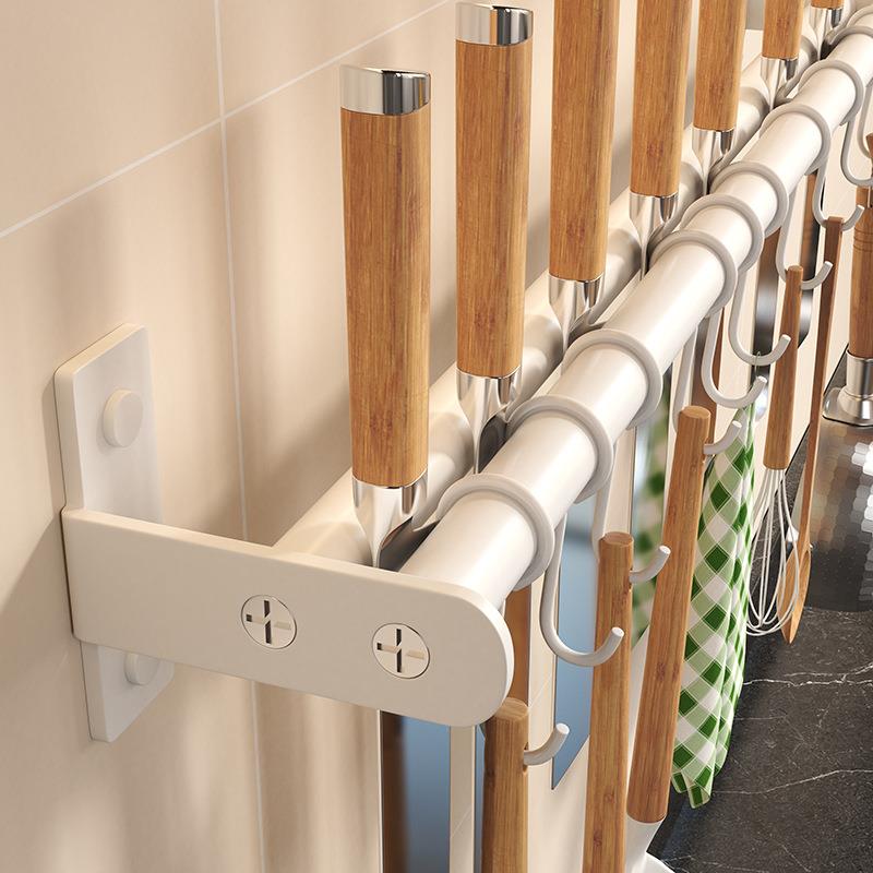 不锈钢厨房挂钩架免打孔挂杆厨房置物架锅铲勺子挂架排钩壁挂式收