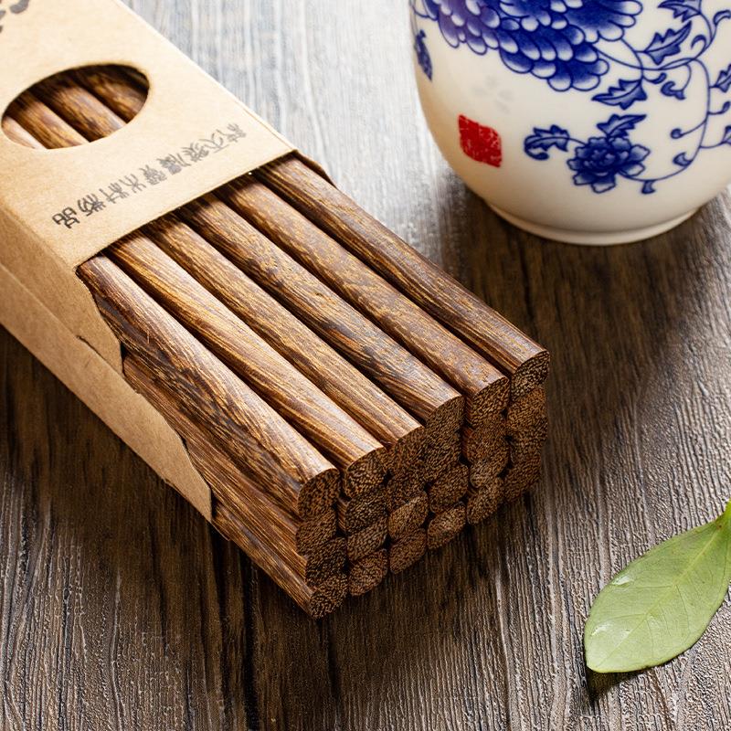 鸡翅木筷子家用防滑实木红檀木筷子无漆无蜡10双盒装现货刻字