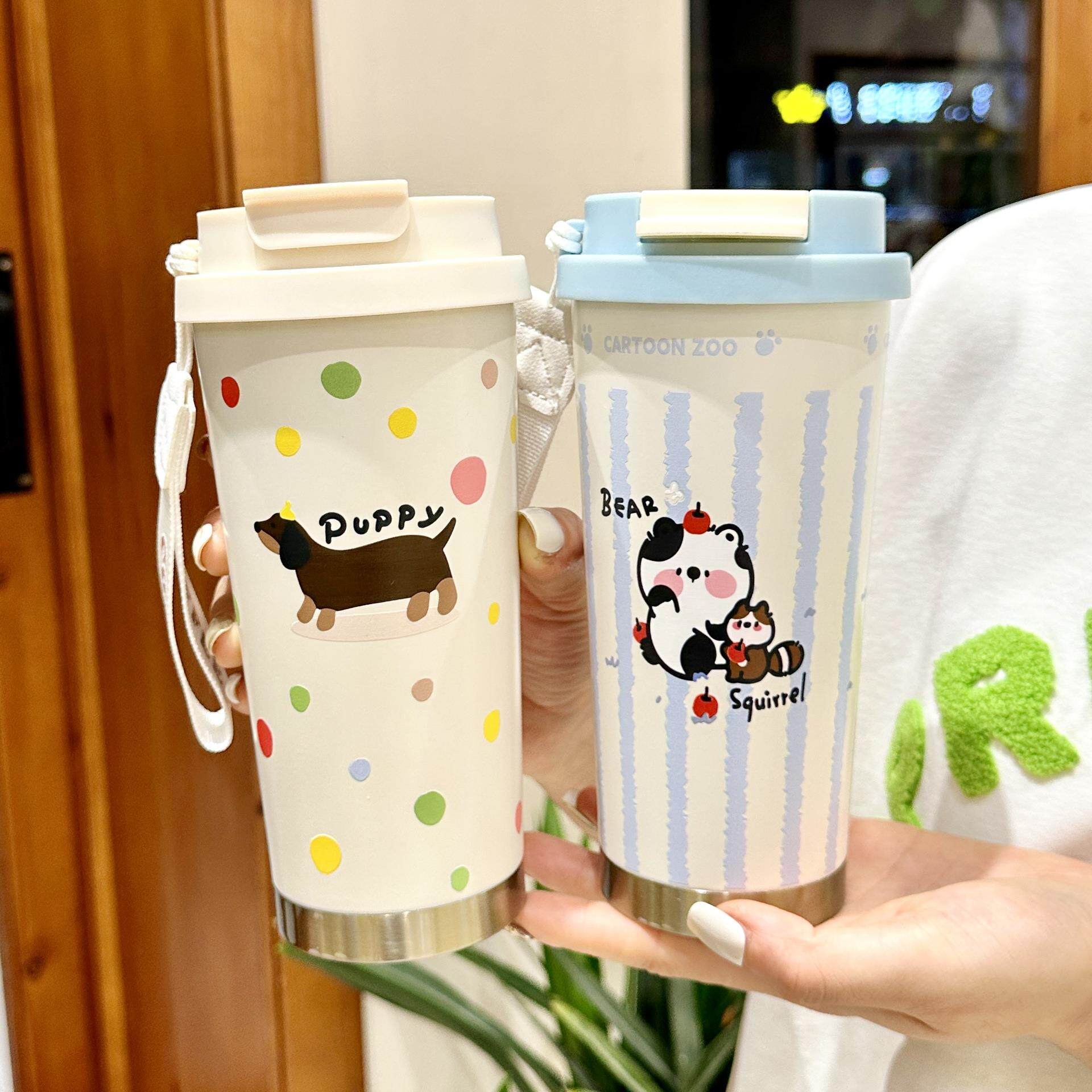 高颜值咖啡保温杯新款2024双饮水杯女生大容量夏季带吸管随行杯子