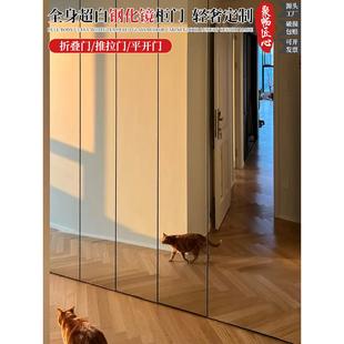 极简全隐镜面镀膜折叠玻璃柜门储物间镜子门衣帽间镜子改装门定制