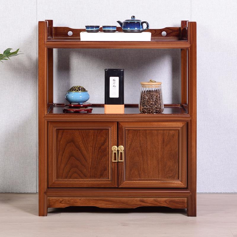 泡茶桌茶台餐边柜新中式实木置物架沙发老榆木茶水小角柜厨房客厅