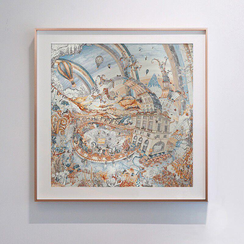 手工轻奢法式丝绢布丝巾画潮流Iins风玄关装饰画新款餐厅艺术挂画