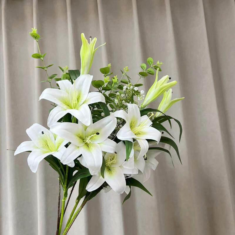 高枝百合花彷真花花束客厅餐桌摆设花艺假花花瓶插花室内装饰绢花