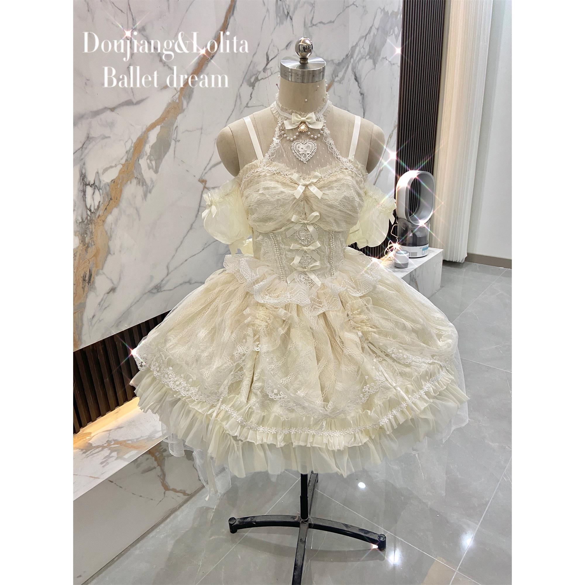 逗酱原创芭蕾梦Lolita网纱蕾丝宫廷吊带罗莉塔jsk花嫁婚纱洋装