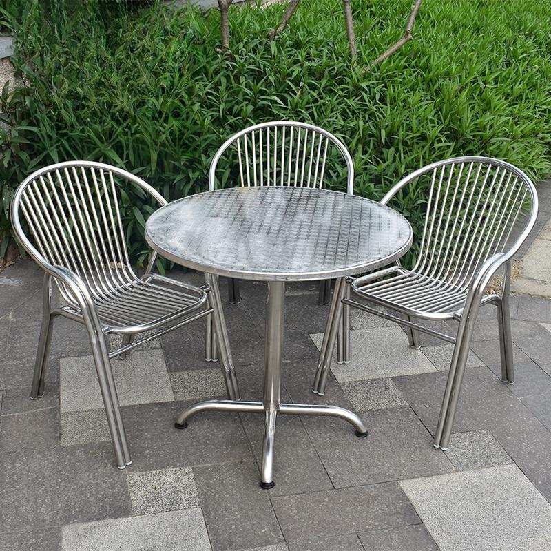 现代简约花园庭院阳台户外休闲不锈钢桌椅组合套装露天茶几靠背椅