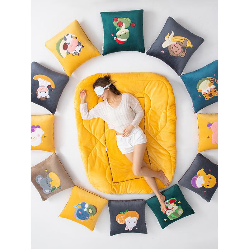 超厚牛奶绒抱枕被子两用加厚汽车靠垫二合一枕头办公室午睡抱枕被