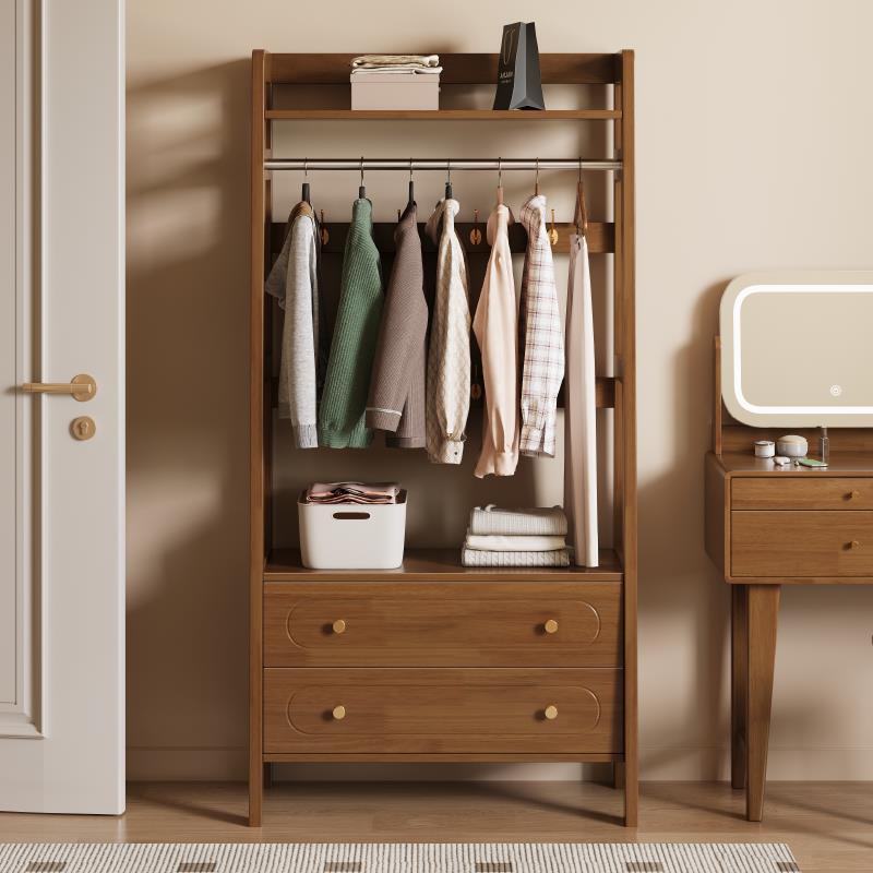 实木置物架卧室放脱下的衣服家用落地挂衣架一体靠墙床头柜衣帽架