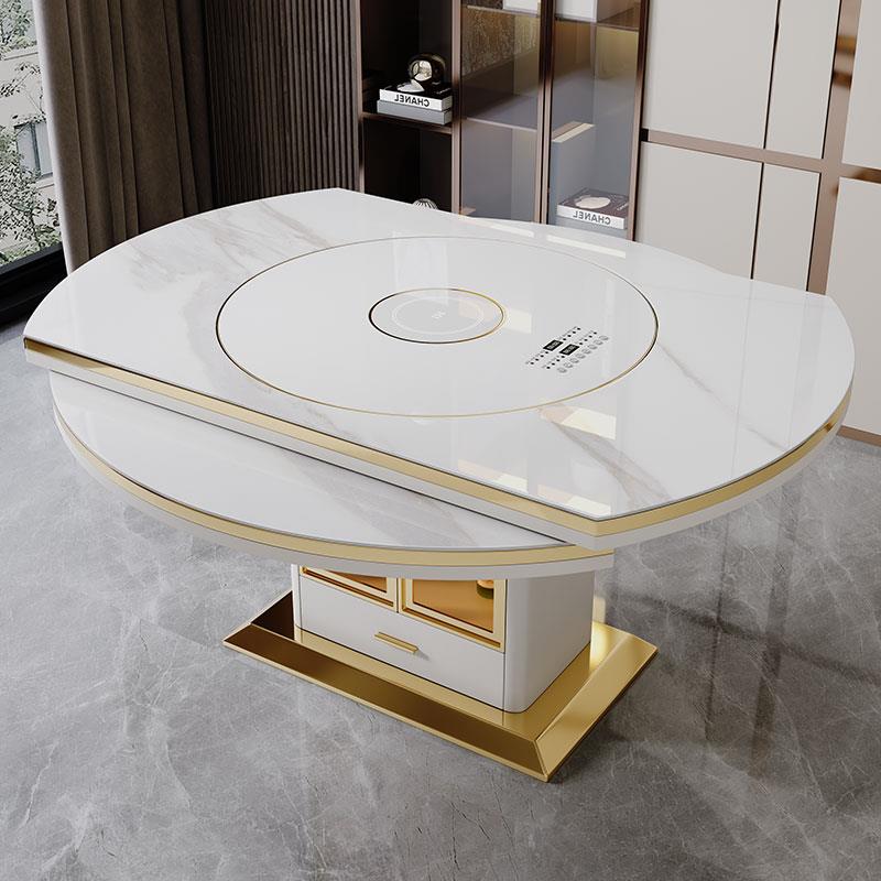 多功能岩板餐桌椅组合现代简约家用大小户型带内嵌式转盘伸缩圆形