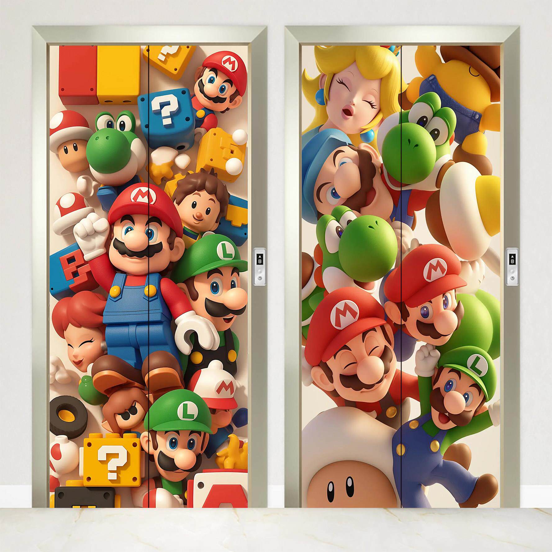马里奥入户电梯门遮丑自粘防水贴纸卡通一梯一户门口贴膜装饰画