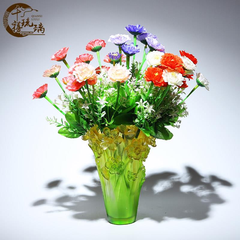 高档琉璃工艺礼品摆饰水仙花花瓶摆件彷真客厅插花轻奢高档乔迁新