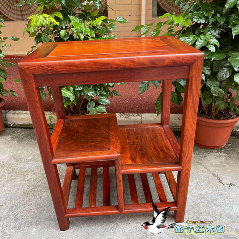 缅甸花梨茶水架多层置物架盆景架中式花几餐边架红木花架实木家具